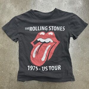 Rolling Stones Shirt Mens XS Black 1975 US Tour Tongue Logo Band Tee